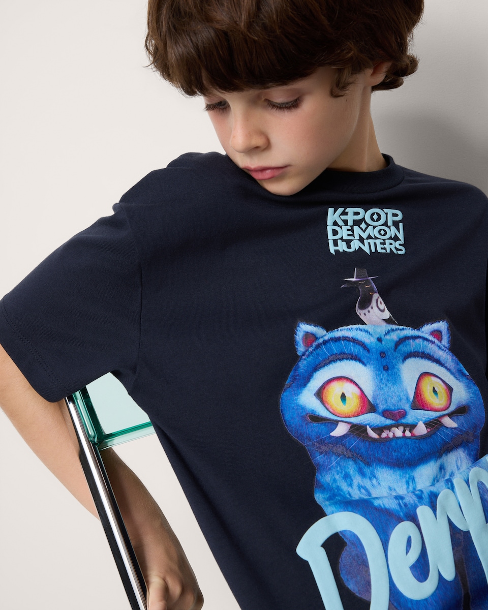 image 1 of K-Pop Demon Hunters Pure Cotton Derpy T-Shirt in Navy