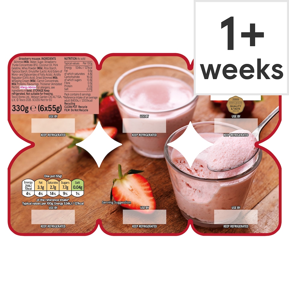 Tesco Strawberry Mousse 6 x 55g
