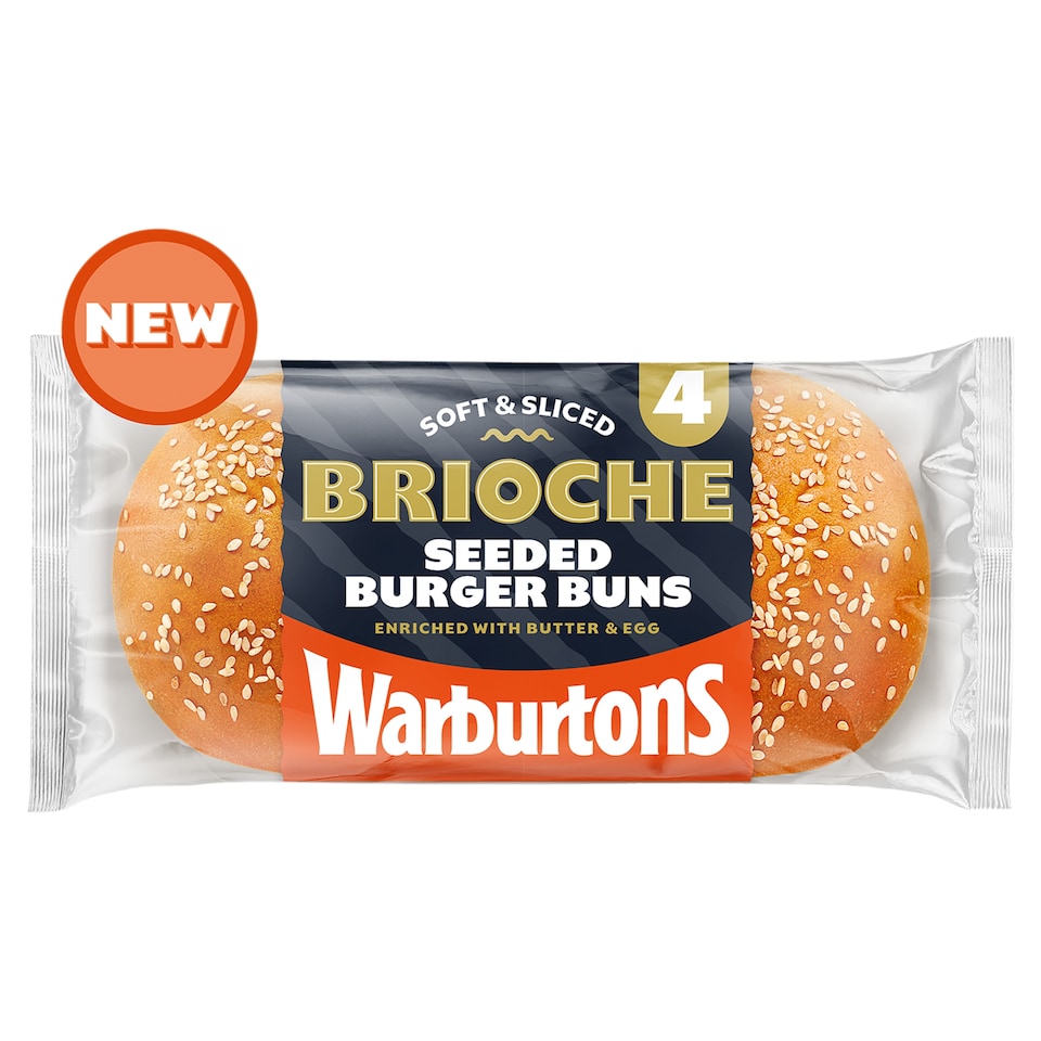 Warburtons 4 Soft and Sliced Seeded Brioche Burger Buns with Butter and Eggs
