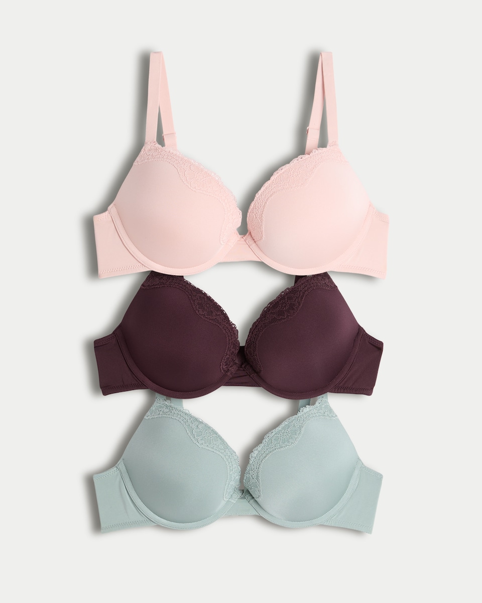 image 1 of F&F 3-Pack Lace Trim Padded Push Up Bras in Multi