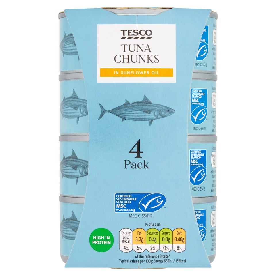Tesco Tuna Chunks In Sunflower Oil 4 X 145G