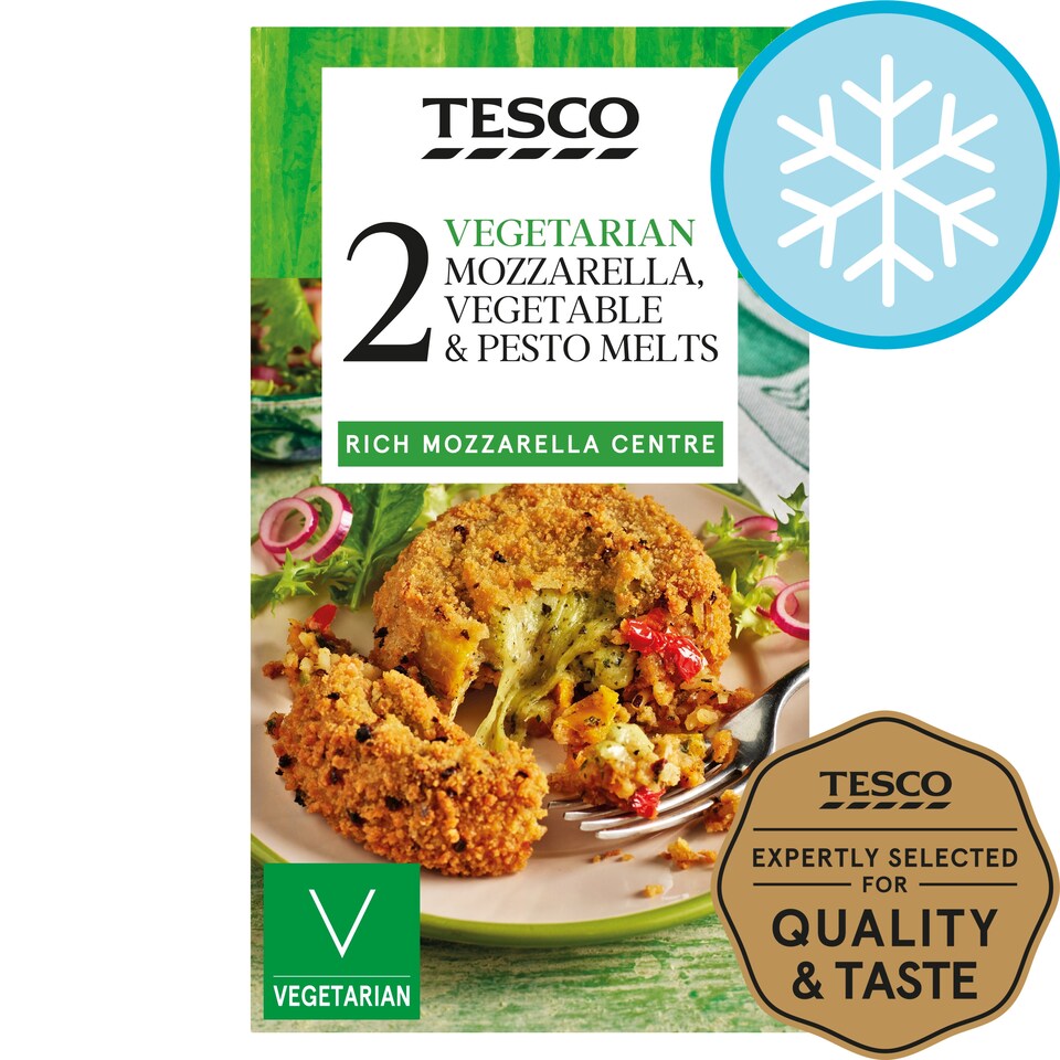 Tesco 2 Vegetarian Mozzarella Roast Vegetable & Pesto Melts 280G