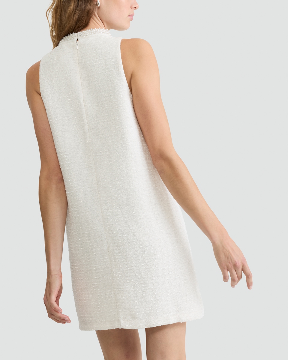 image 1 of The F&F Edit Boucle Embellished Neck Sleeveless Dress in Cream