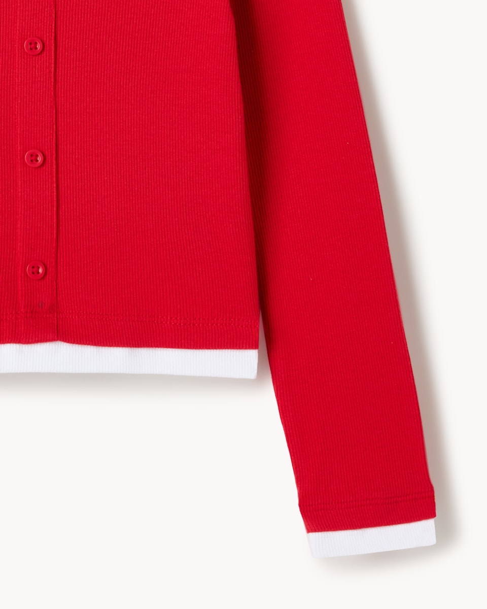 image 1 of F&F Girls Cotton Rich Double Layer Cardigan in Red