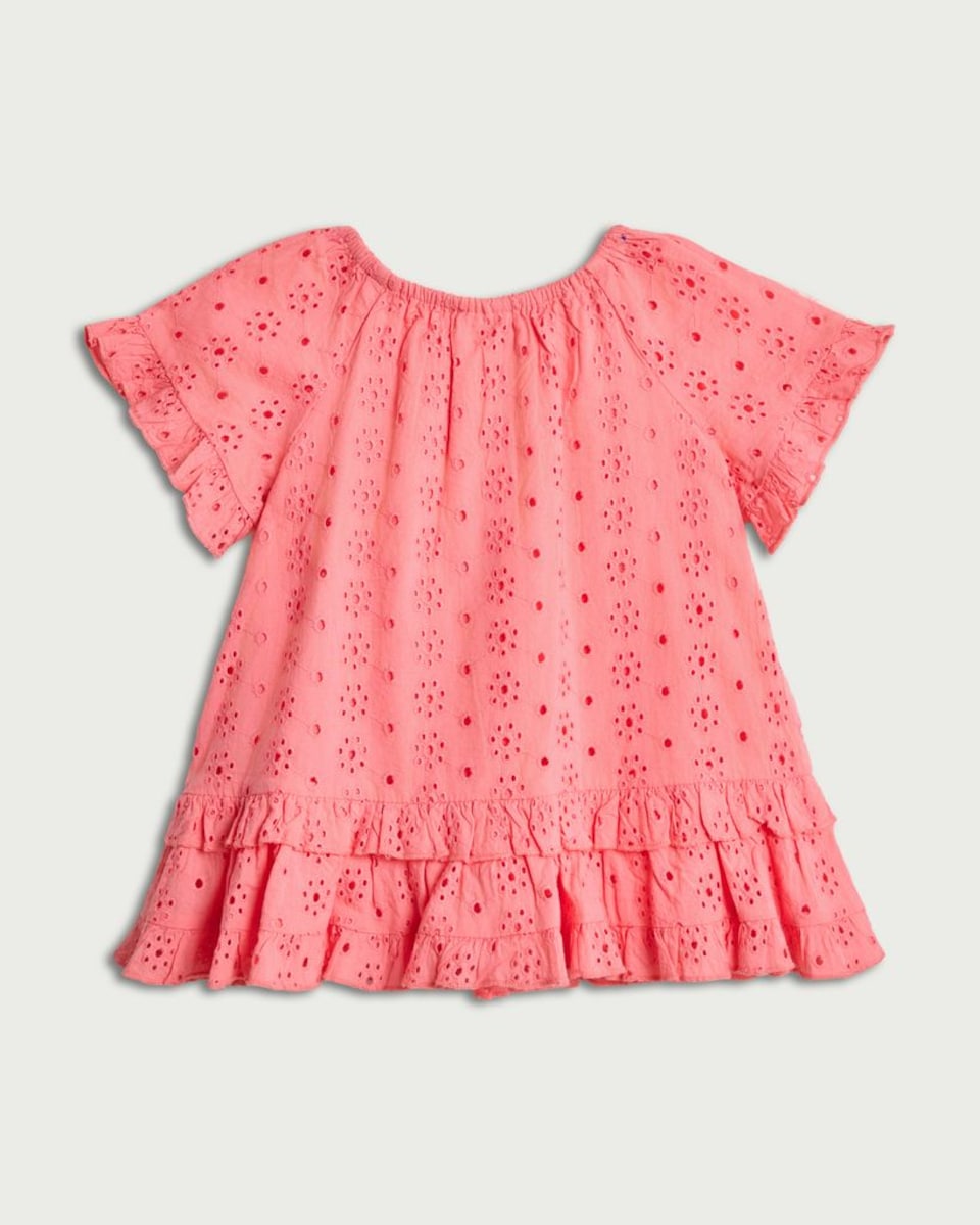image 1 of F&F Baby Pure Cotton Embroidered Short Sleeved Dress in Pink