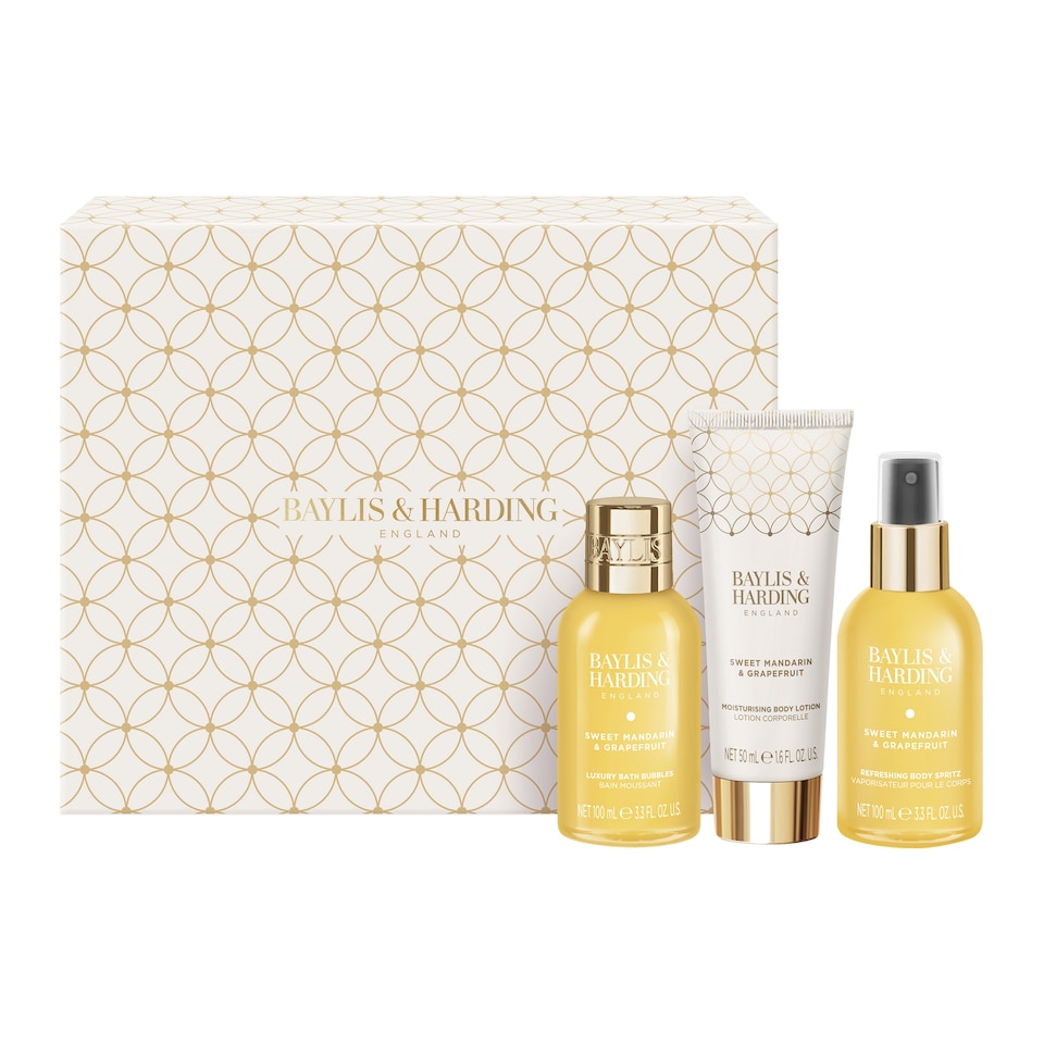 image 1 of Baylis & Harding Sweet Mandarin & Grapefruit Gift Wrapped Pamper Trio Gift Set