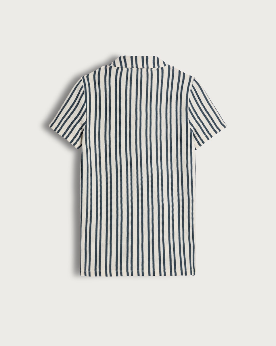image 1 of F&F Boys Striped Revere Shirt in Multi Black White