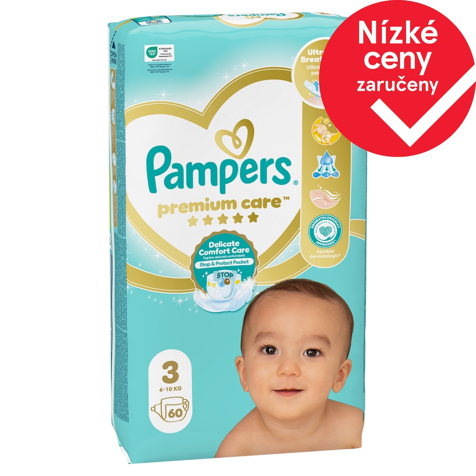 Obrázek 1 pro produkt Pampers Premium Care Velikost 3, 60 Dětské Plenky, 6kg-10kg