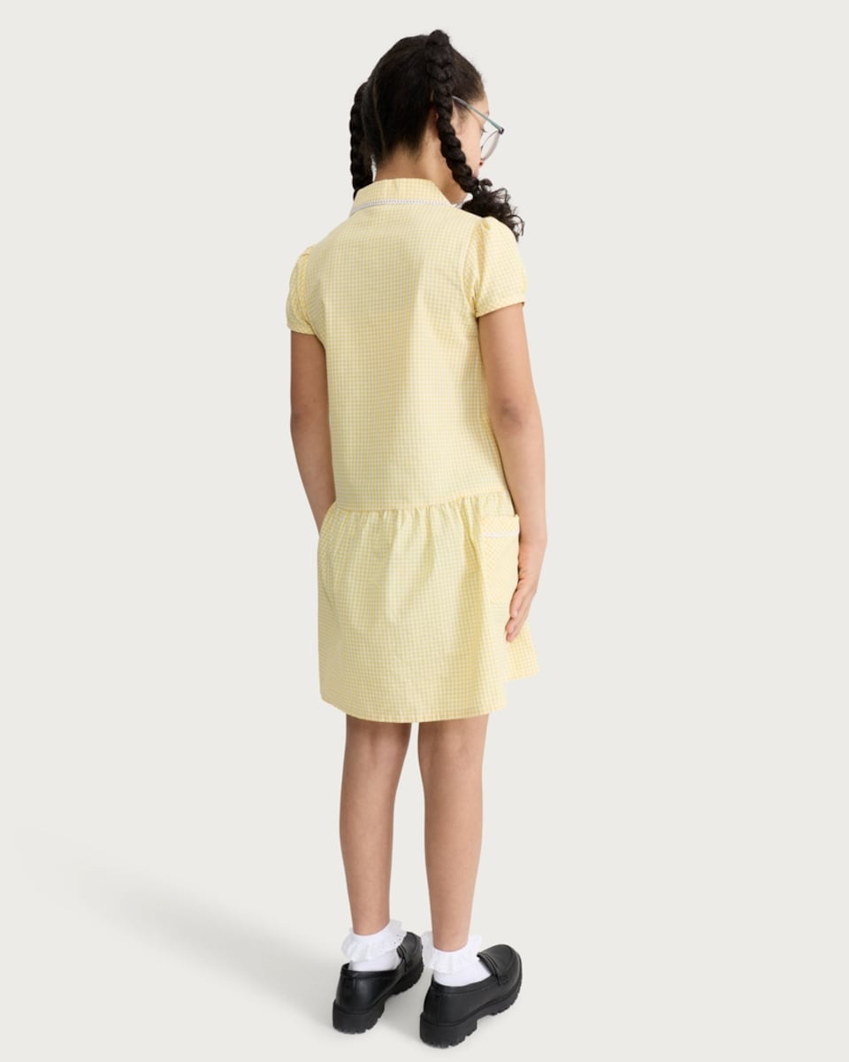 image 1 of F&F School Girls 2-Pack Cotton Rich Gingham Short Sleeved Dresses in Yellow