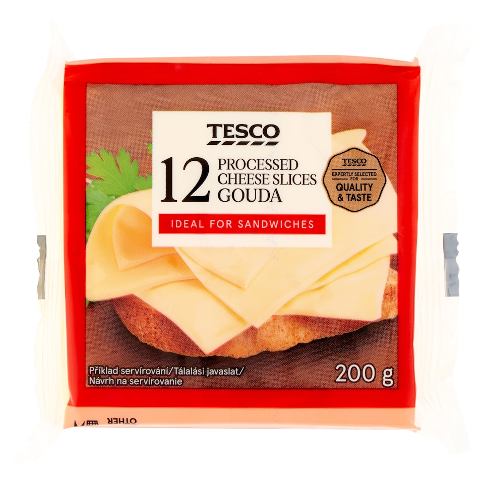 Tesco Tavený plátkový syr so syrom gouda 12 x 16,67 g (200 g)