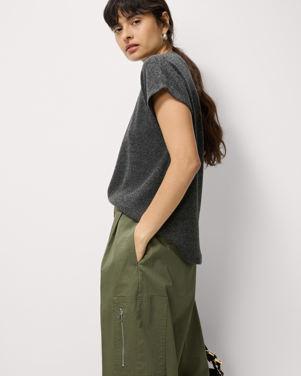 image 1 of F&F Cotton Rich Pleated Wide Leg Utility Trousers in Olive