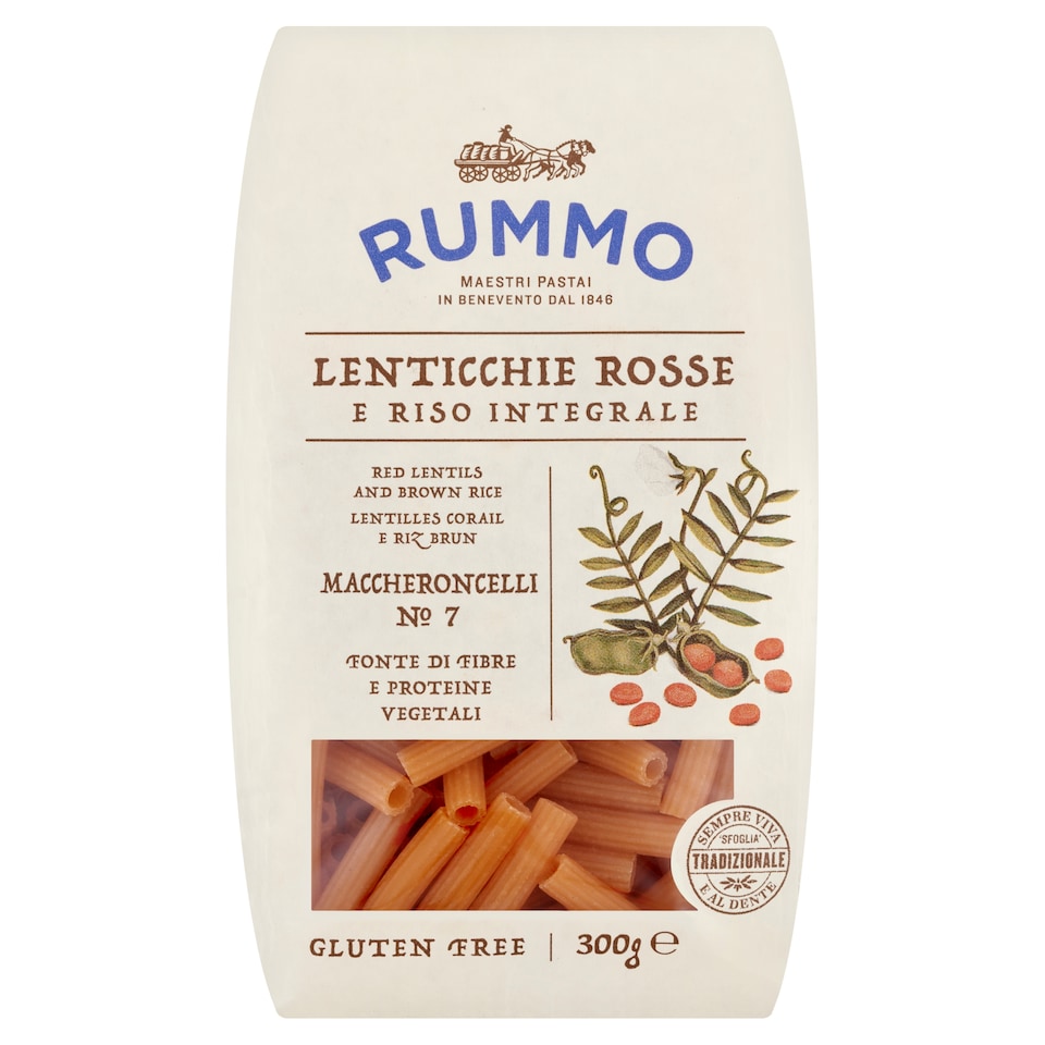 Rummo Maccheroncelli Gluten Free Dry Pasta Made from Red Lentils and Brown Rice 300 g
