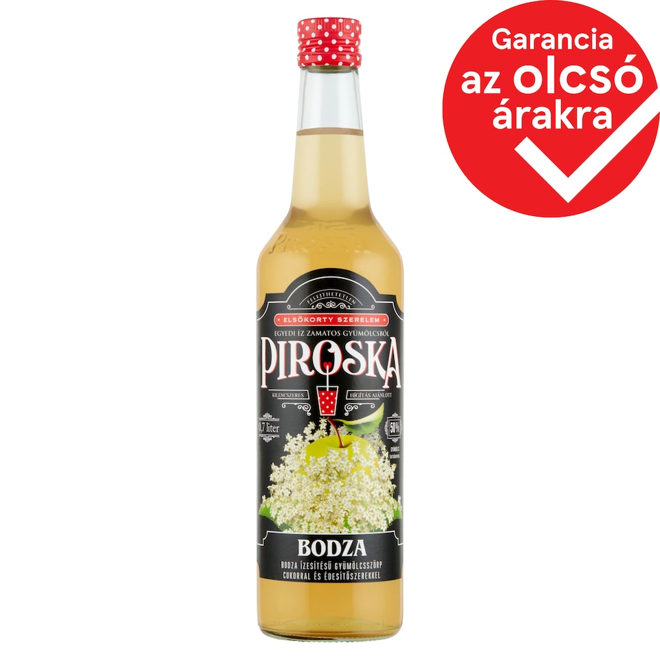 Piroska bodza ízesítésű gyümölcsszörp cukorral és édesítőszerekkel 0,7 l