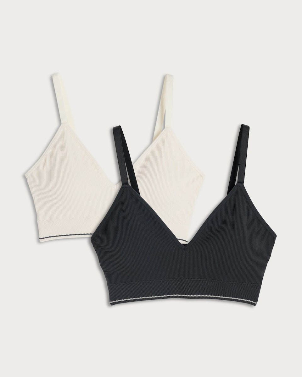 image 1 of F&F 2-Pack Ribbed Non Wired Bralette in White