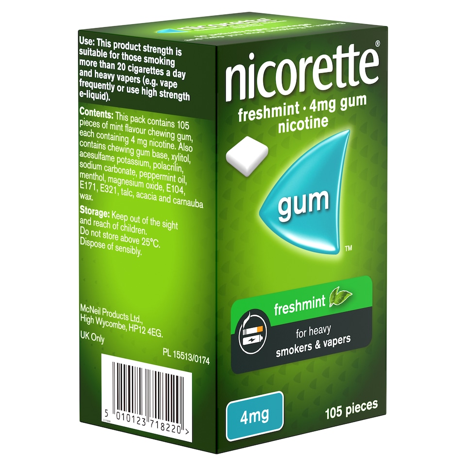 image 1 of Nicorette Stop Smoking Aid 4mg Nicotine Gum - Freshmint 105s