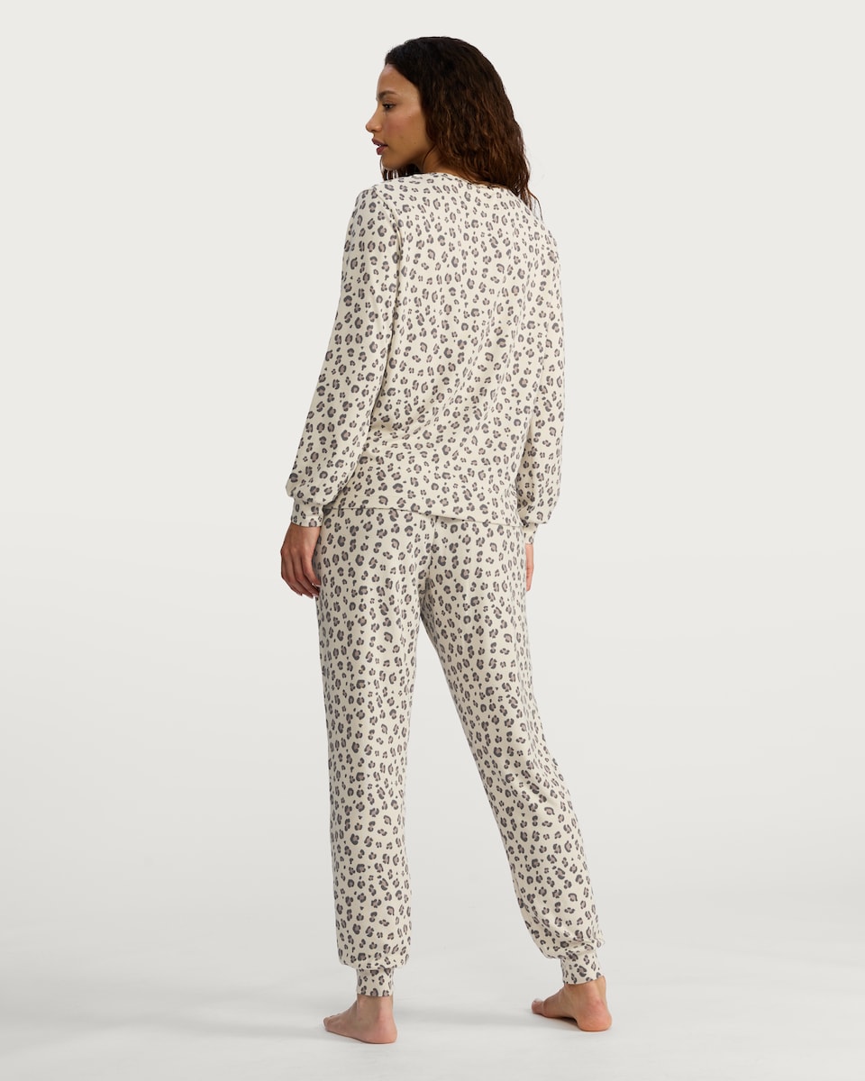 image 1 of F&F Textured Leopard Print Pyjama Set in Camel