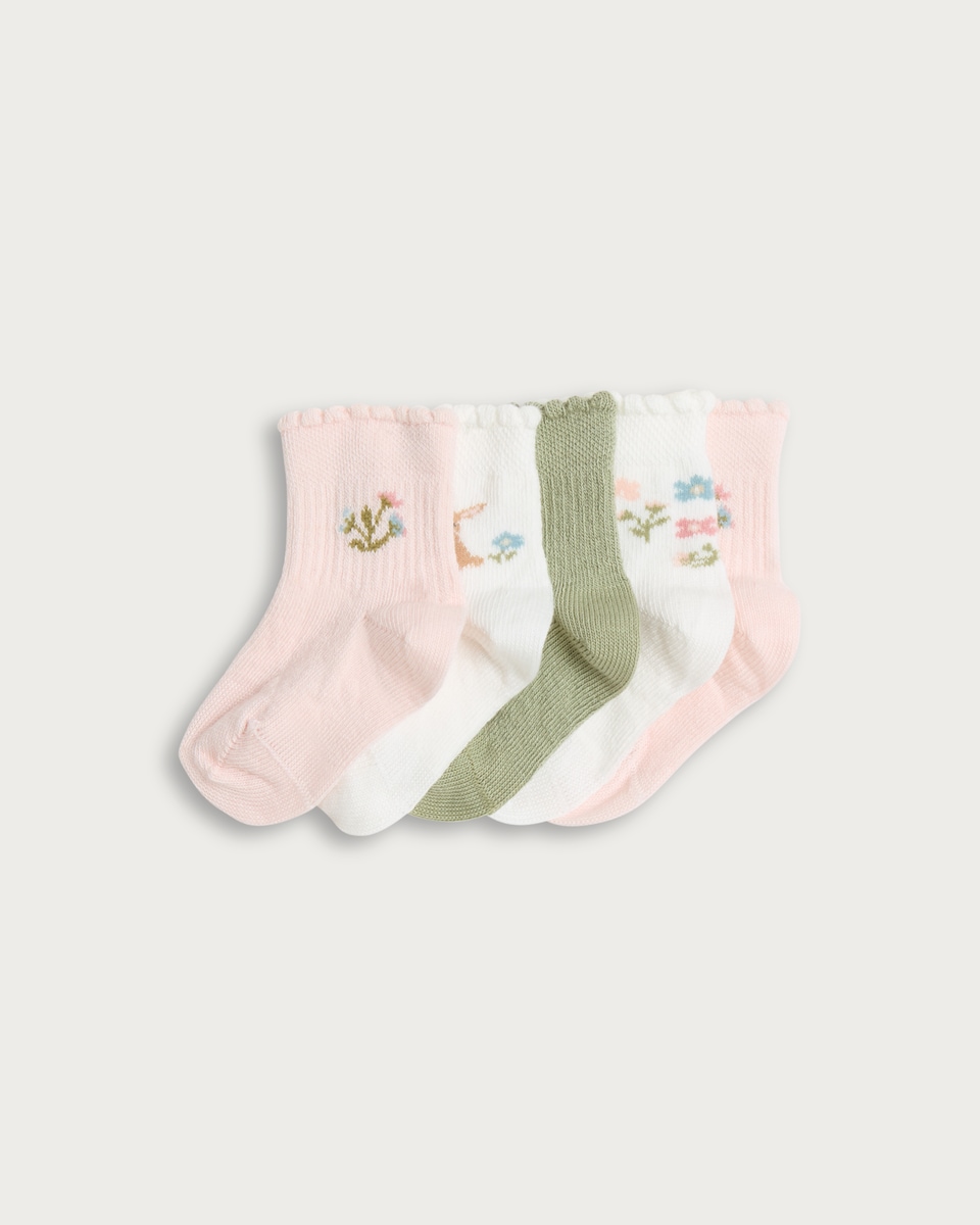 F&F Baby 5-Pack Cotton Floral Ankle Socks in Multi