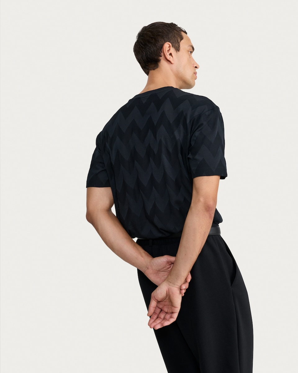 image 1 of F&F Pure Cotton Chevron Pattern T-Shirt in Black