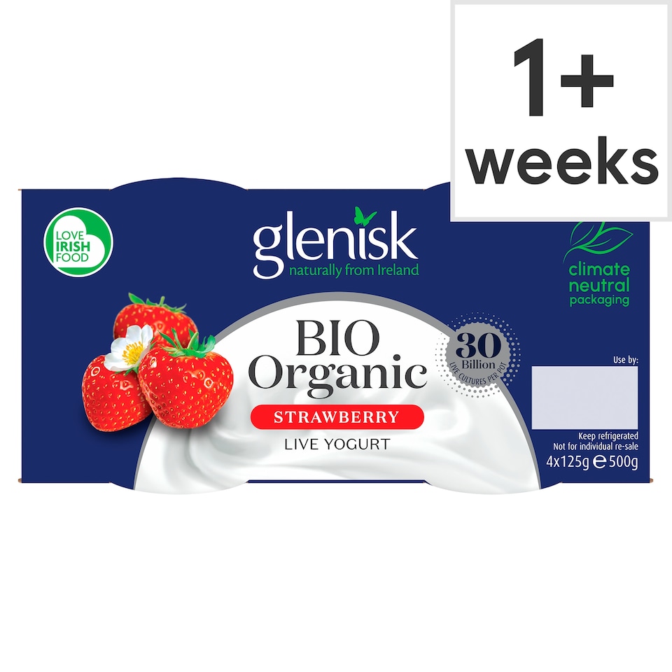 Glenisk Bio Organic Live Yogurt Strawberry 4X125g