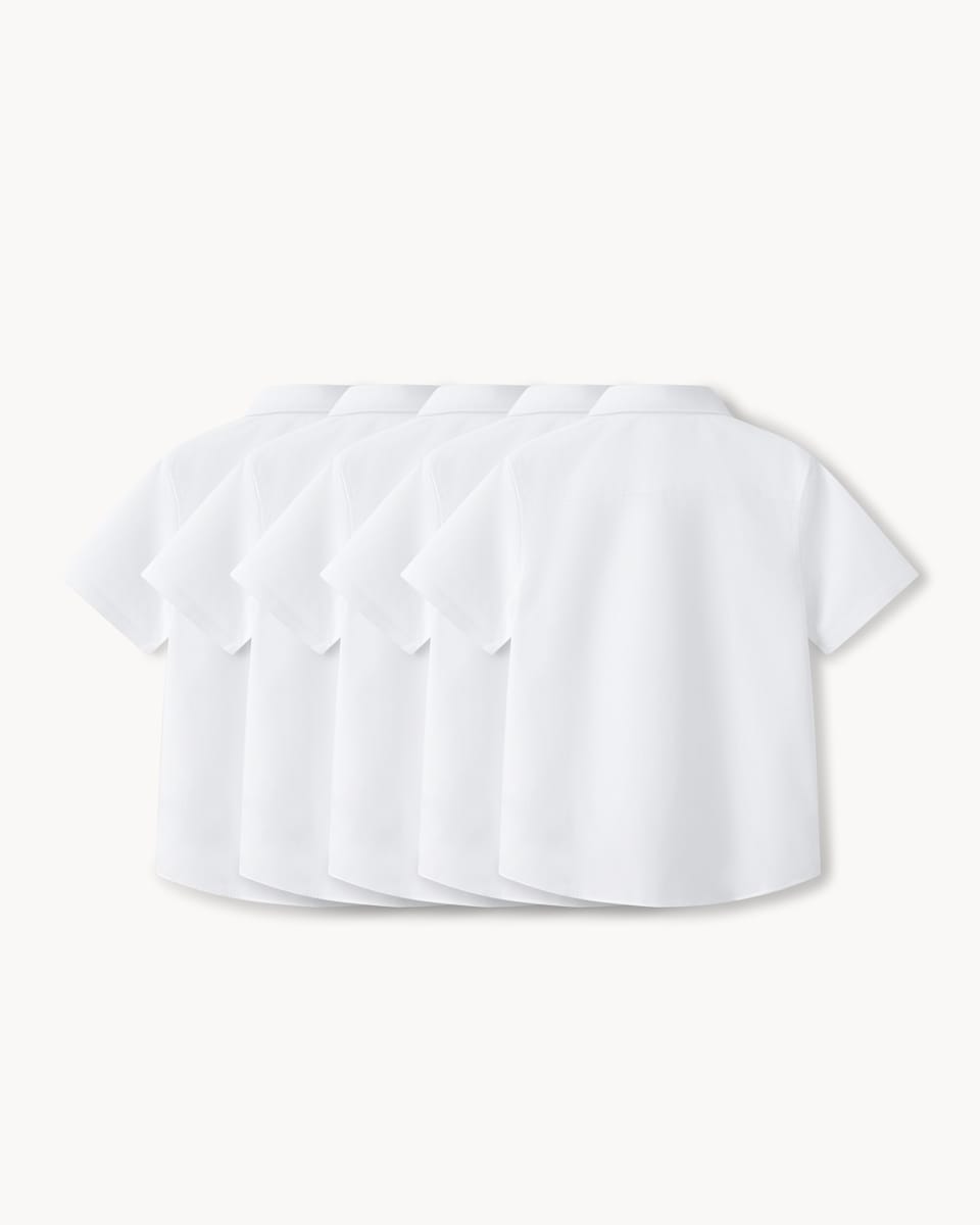 image 1 of F&F School Girls 5-Pack Regular Fit Short Sleeved Shirts in White