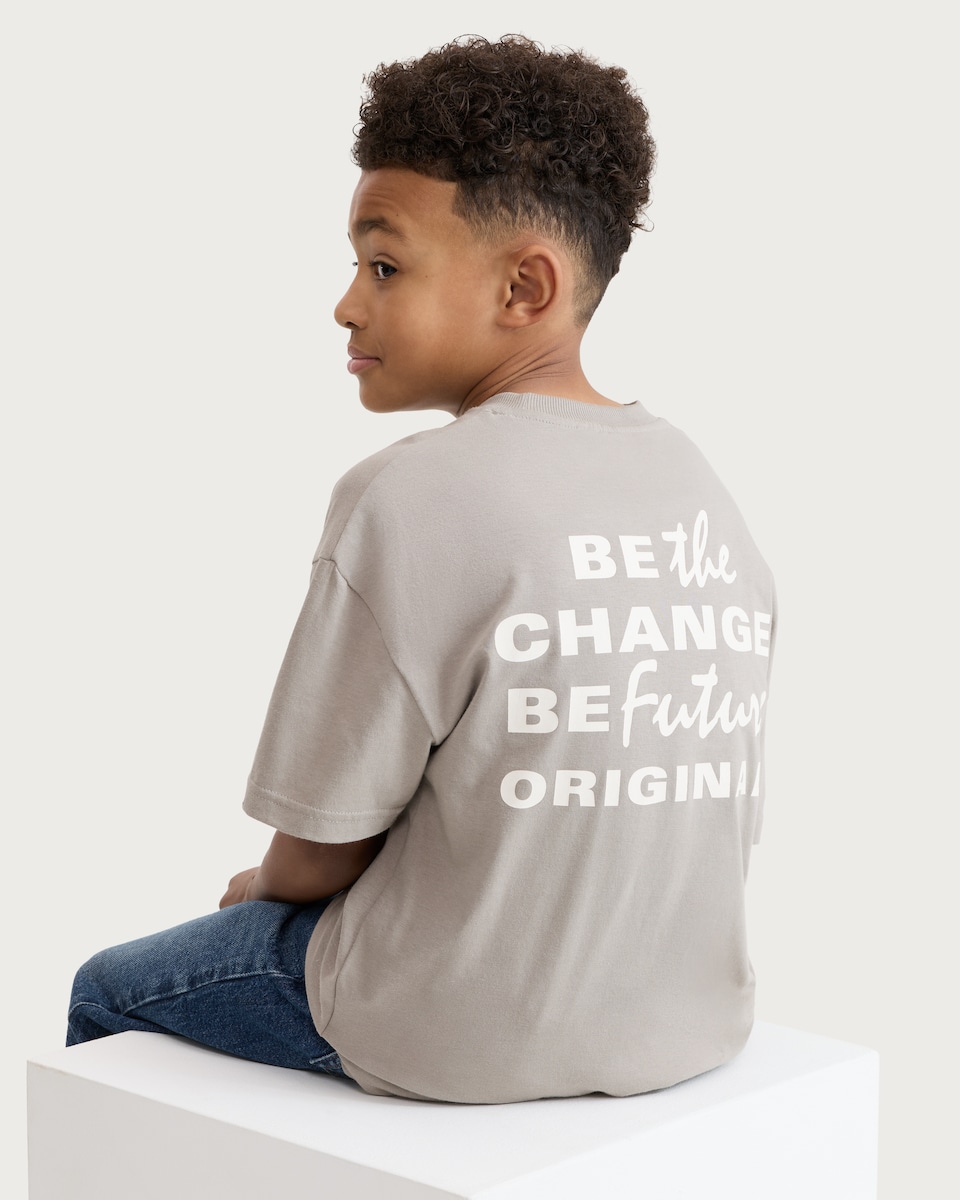 image 1 of F&F Boys Pure Cotton Printed Oversized Fit T-Shirt in Tan