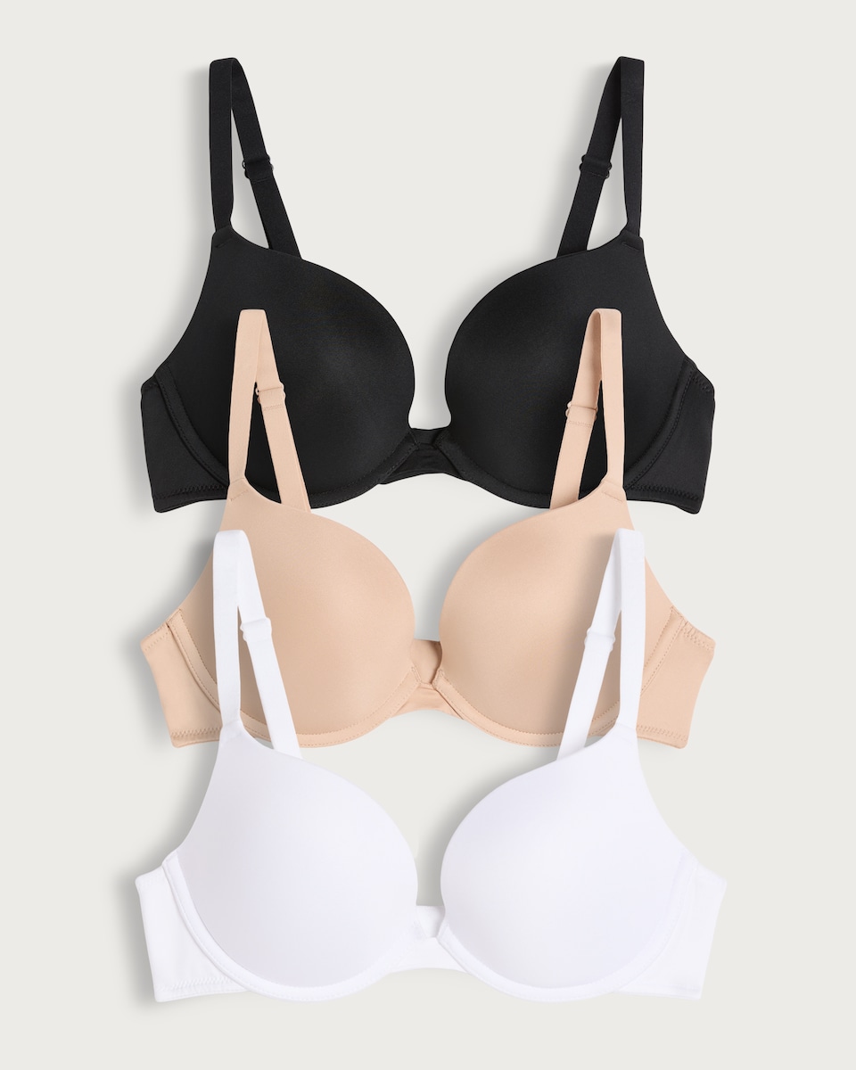 image 1 of F&F 3-Pack Padded Push Up T-Shirt Bras in Multi