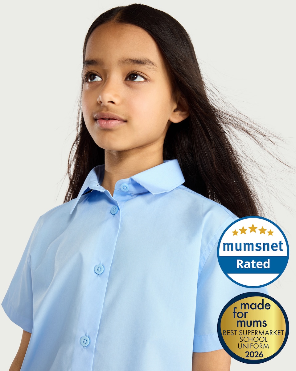 image 1 of F&F School Girls 3-Pack Regular Fit Short Sleeved Shirts in Blue