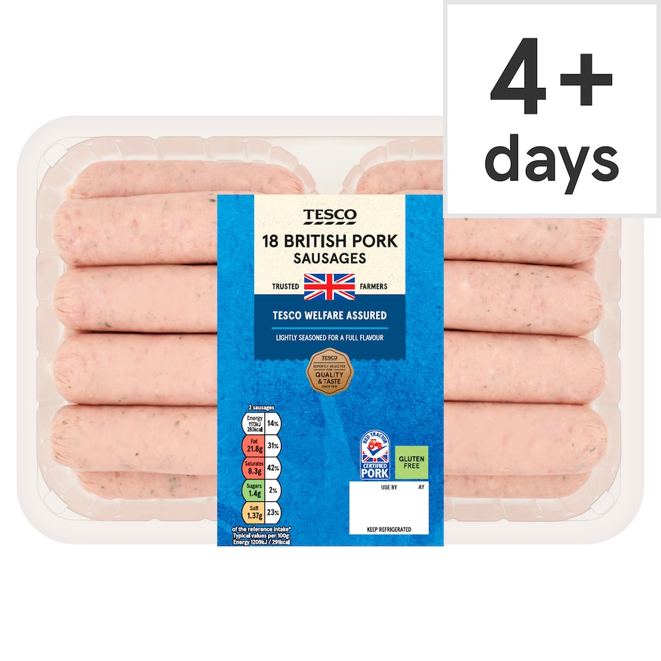 Tesco 18 Pork Sausages 1.022Kg