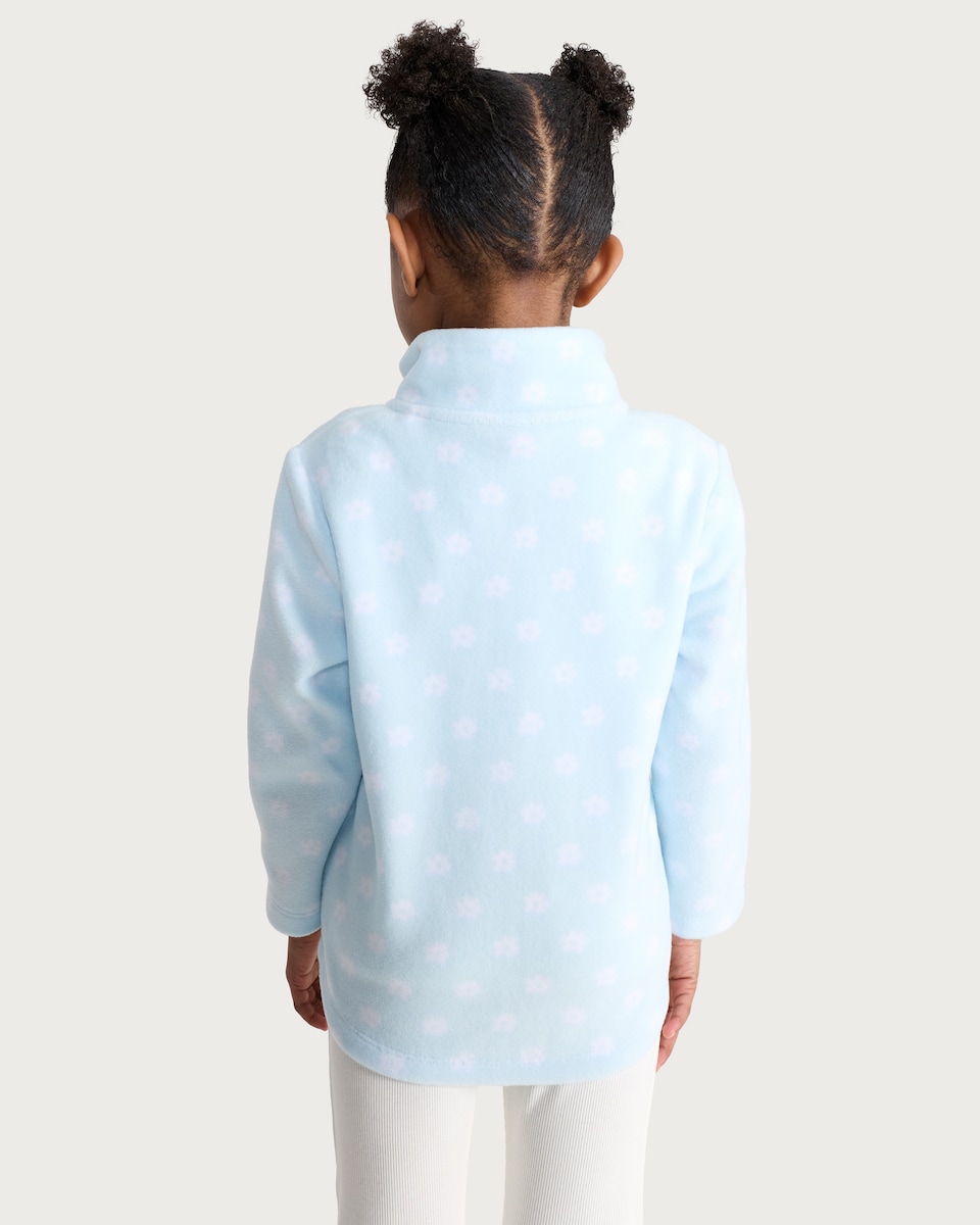 image 1 of F&F Girls Fleece Floral Print Zip Up Jacket in Blue