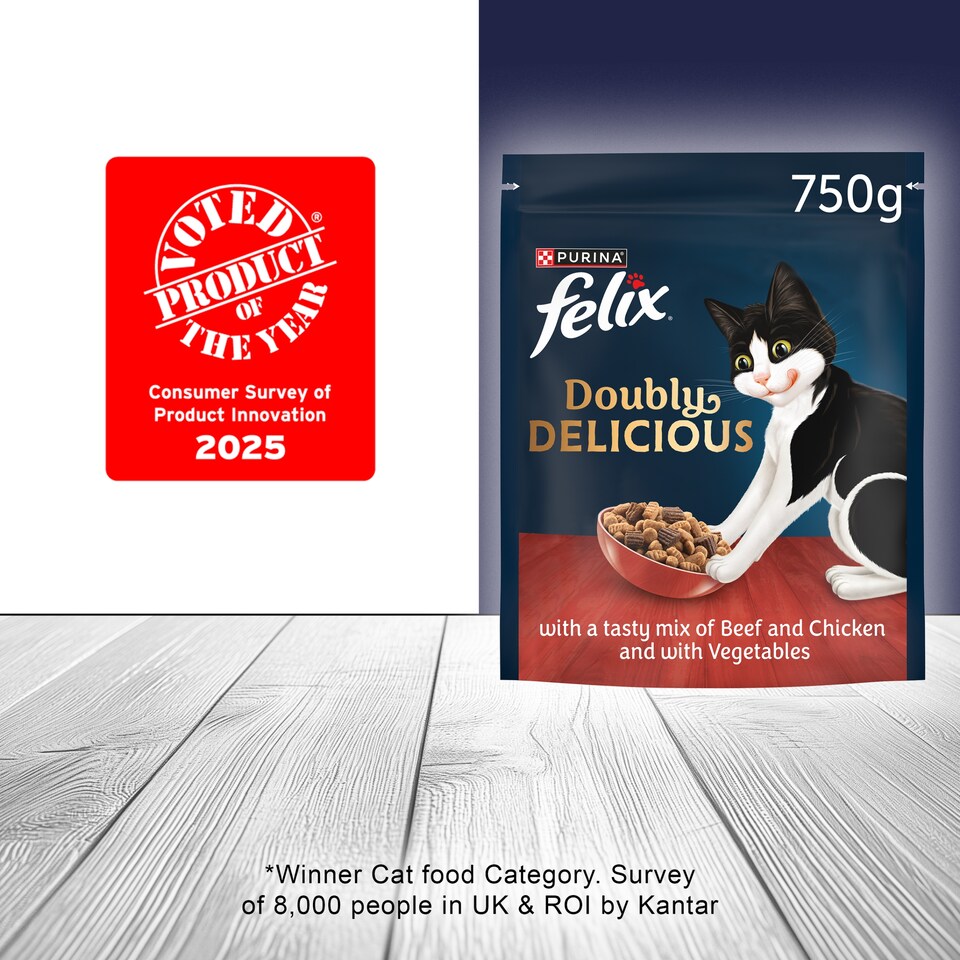 image 1 of Felix Dry Doubly Delicious Beef, Chicken & Vegetables Cat Food 750g