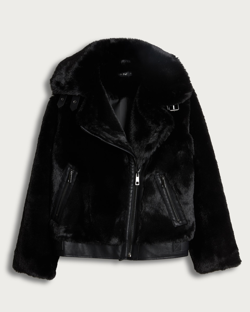 F&F Faux Fur Aviator Jacket in Black