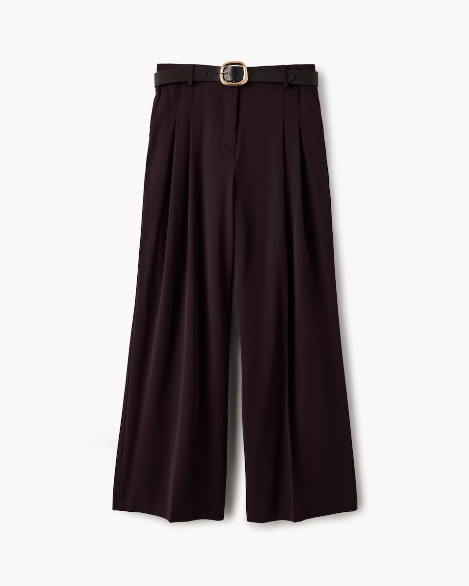 image 1 of F&F Pleated Wide Leg Belted Trousers in Berry