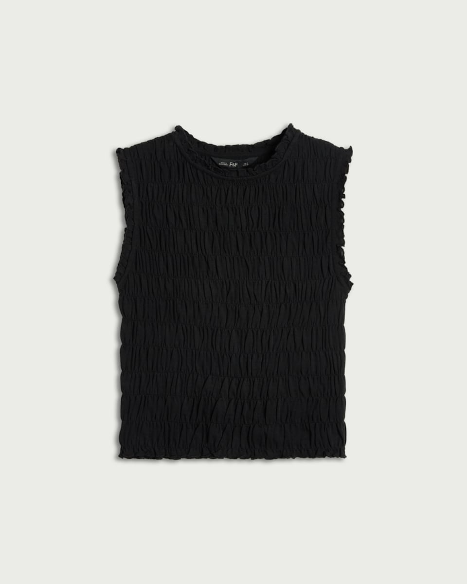 image 1 of F&F Pure Cotton Smocked Vest in Black