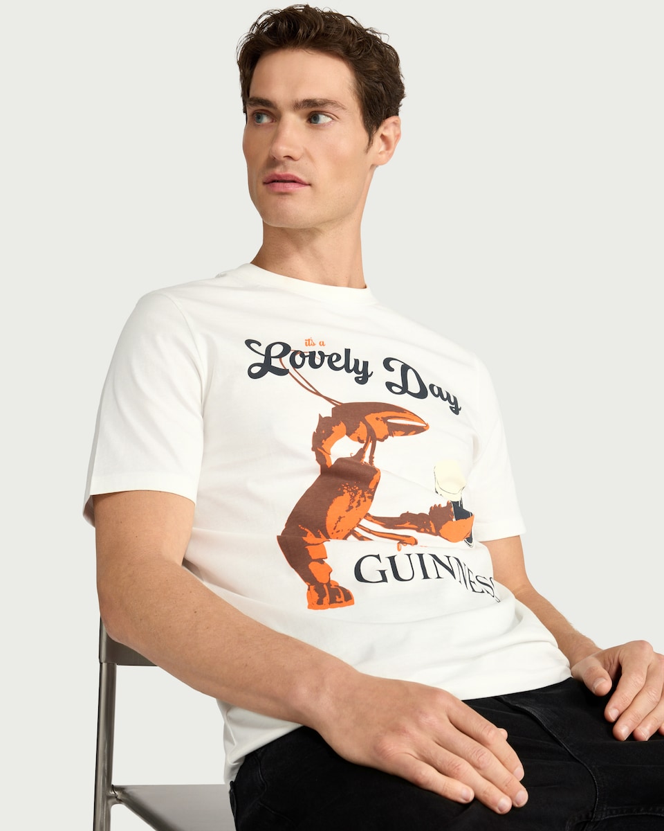 image 1 of Guinness Pure Cotton Lovely Day Lobster T-Shirt in Cream