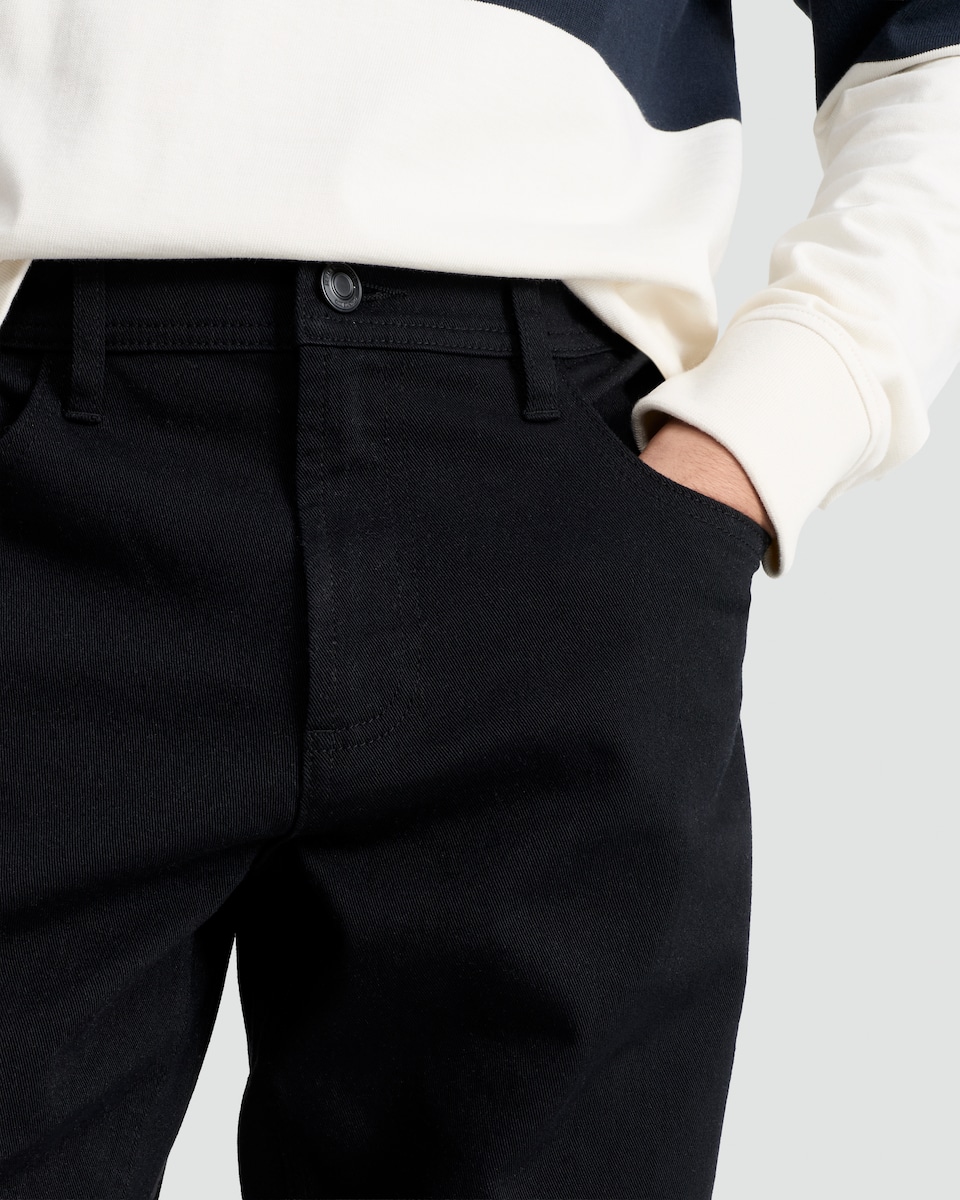 image 1 of F&F Cotton Rich Straight Leg Tapered Jeans in Black