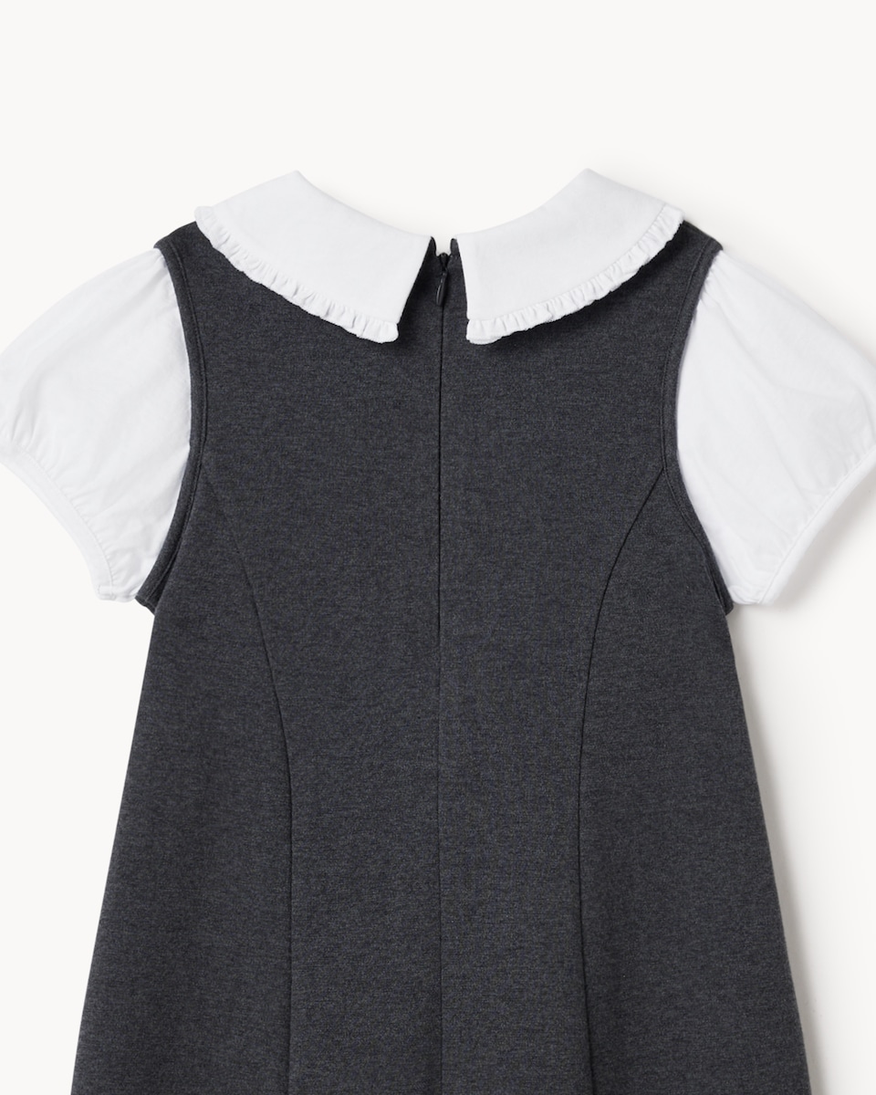image 1 of F&F School Girls Cotton Rich 2 in 1 Pinafore Dress in Grey
