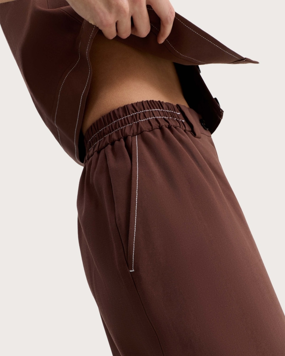 image 1 of F&F Contrast Stitching Super Wide Leg Co-ord Trousers in Chocolate
