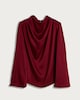 image 4 of F&F Faux Satin Draped Cowl Neck Blouse in Red