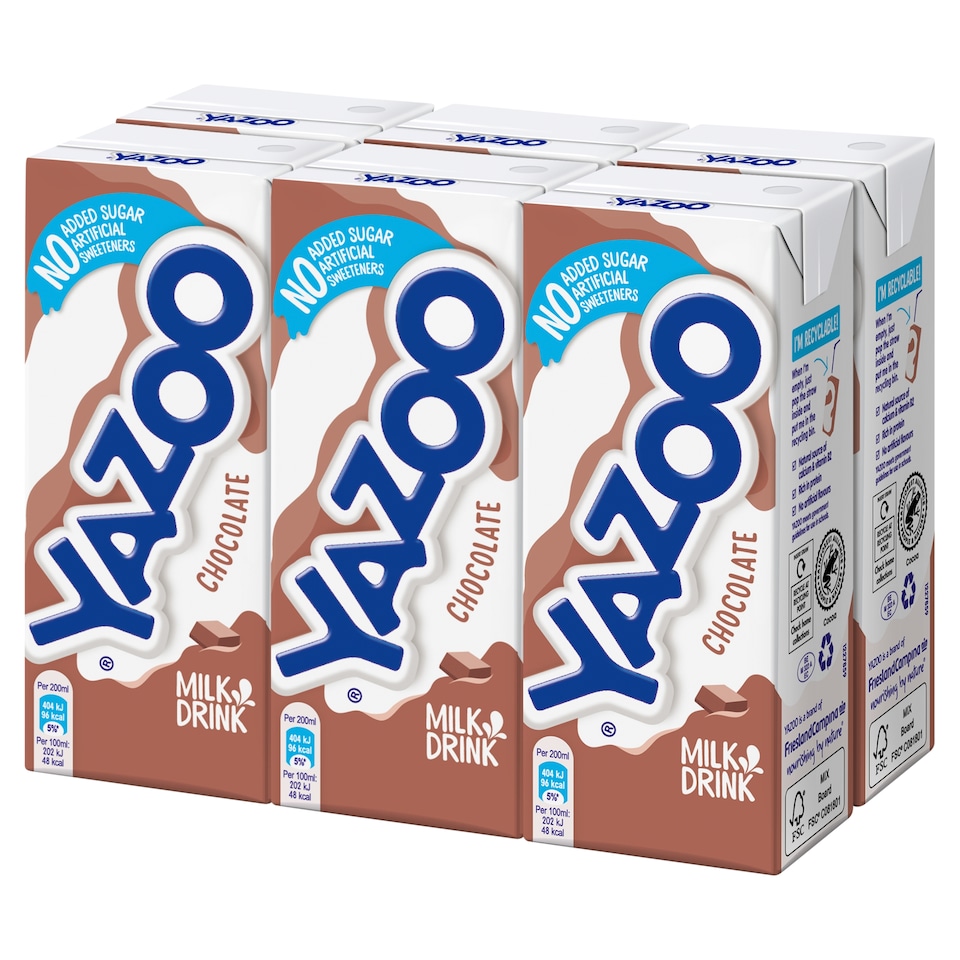 Yazoo No Added Sugar Chocolate Milk Drink 6 x 200ml