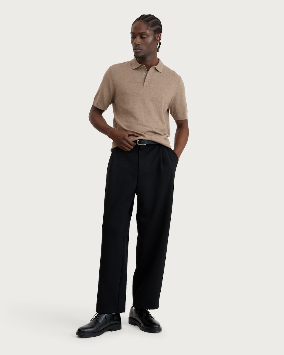 image 1 of F&F Pure Cotton Knitted Short Sleeved Polo Shirt in Brown