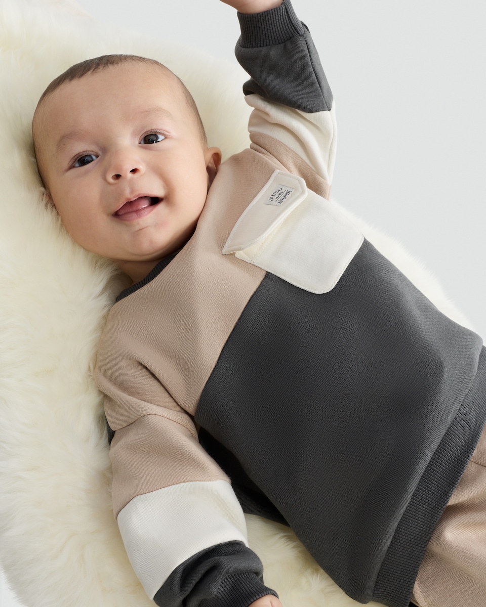 image 1 of F&F Baby 2-Piece Cotton Rich Colour Block Sweatshirt and Joggers Set in Neutral