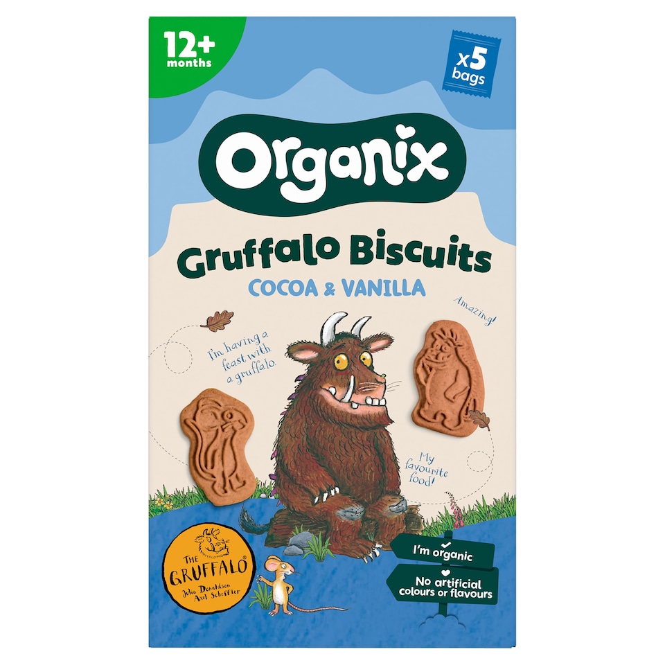 image 1 of Organix Cocoa & Vanilla Gruffalo Biscuits 5X20g