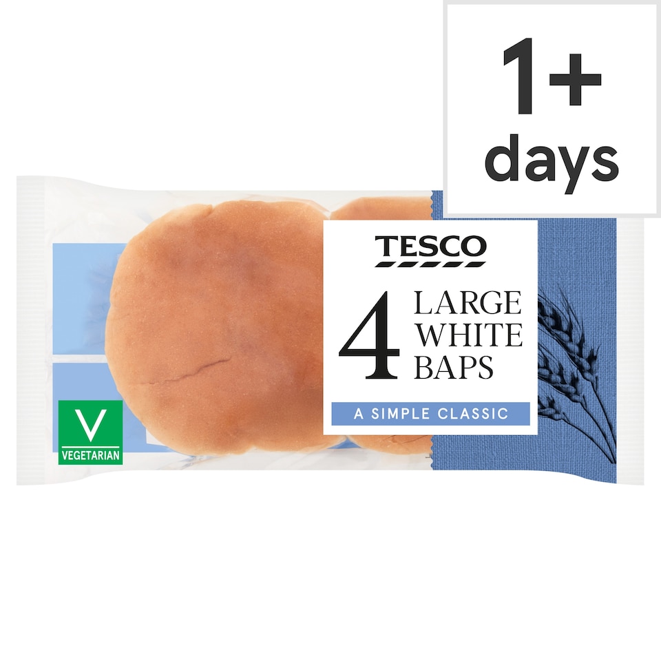 Tesco Large White Baps 4 pack