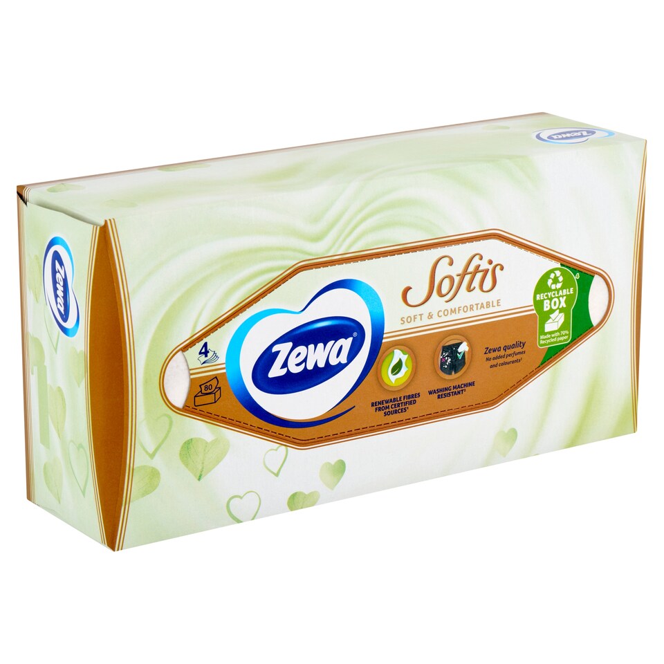 Zewa Softis Soft & Comfortable illatmentes dobozos papír zsebkendő 4 rétegű 80 db  1. kép