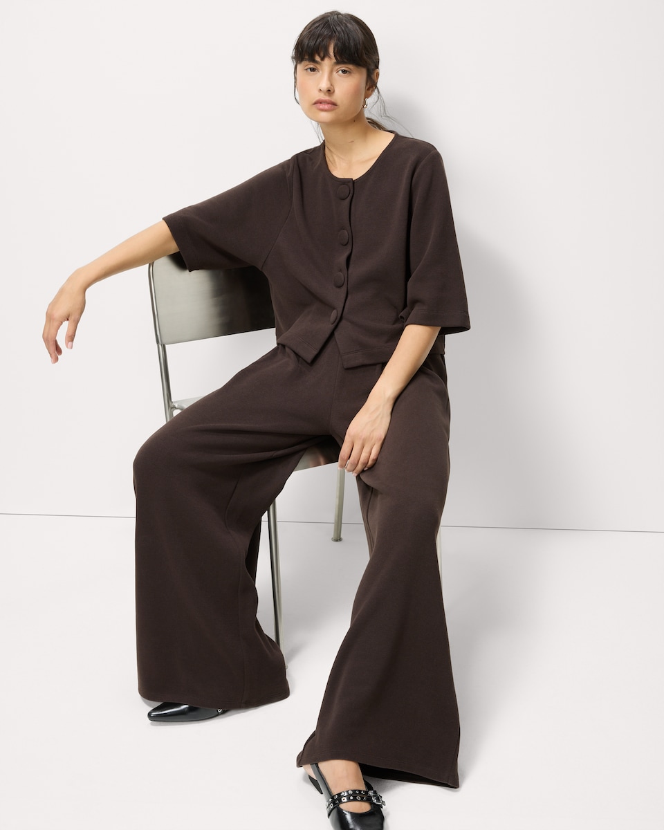 image 1 of F&F Brushed Pleated Wide Leg Co-ord Trousers in Chocolate