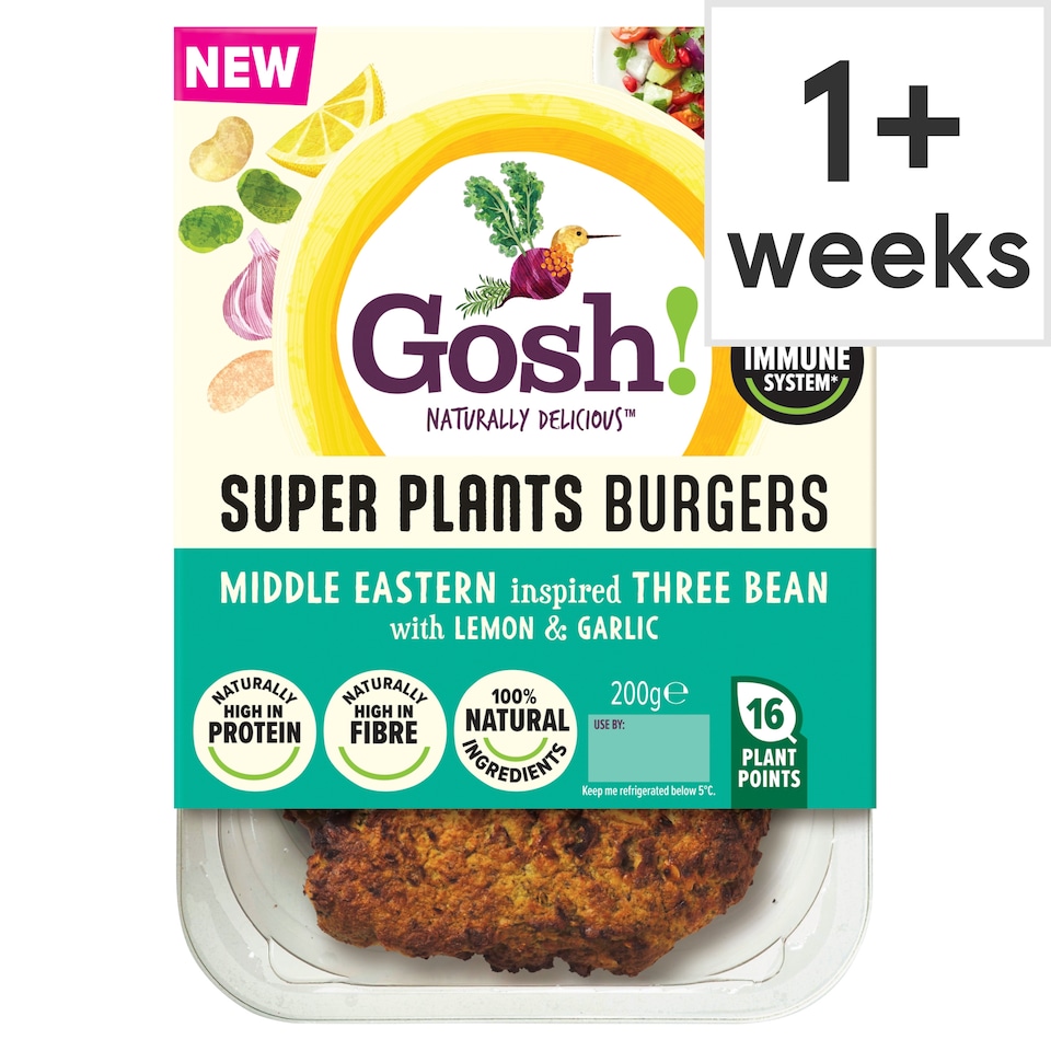 image 1 of Gosh! Super Plants Middle Eastern Broccoli & Broad Bean with Cherry Burgers 200g