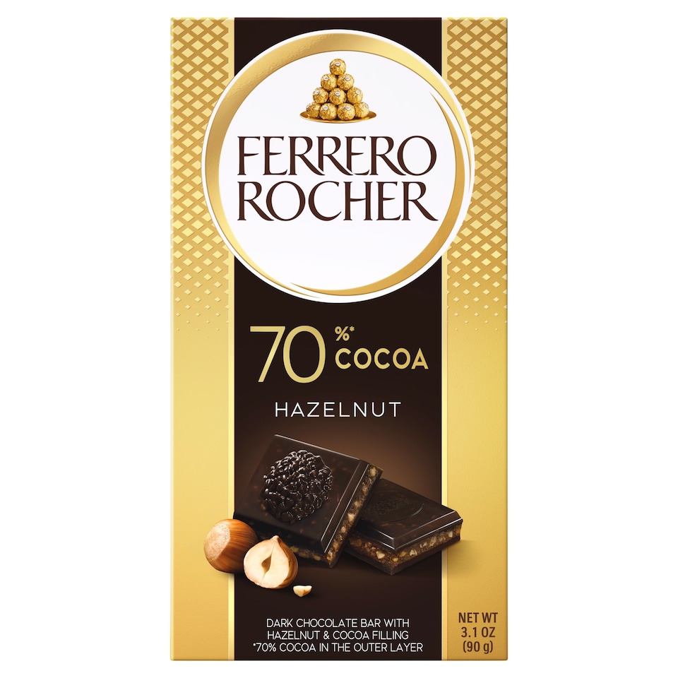 Ferrero Rocher Hazelnut Dark 70% Choc Bar 90g