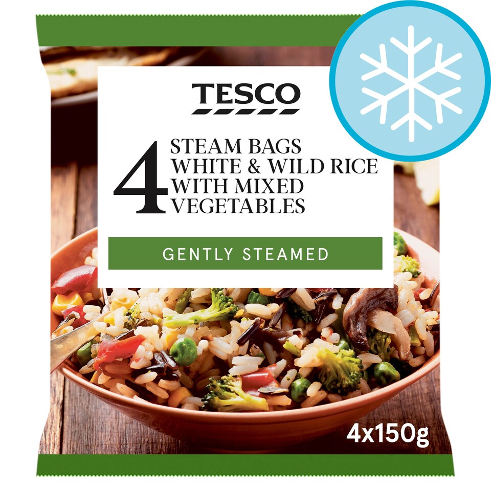 Tesco 4 Steam Bags Rice With Mixed Vegetables 600G Tesco Groceries
