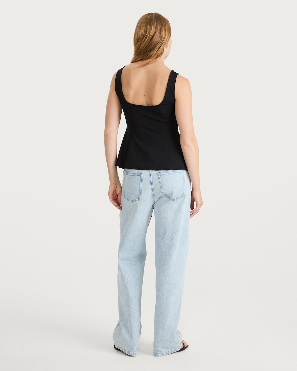 image 1 of F&F Polyamide Square Neck Sleeveless Peplum Top in Black