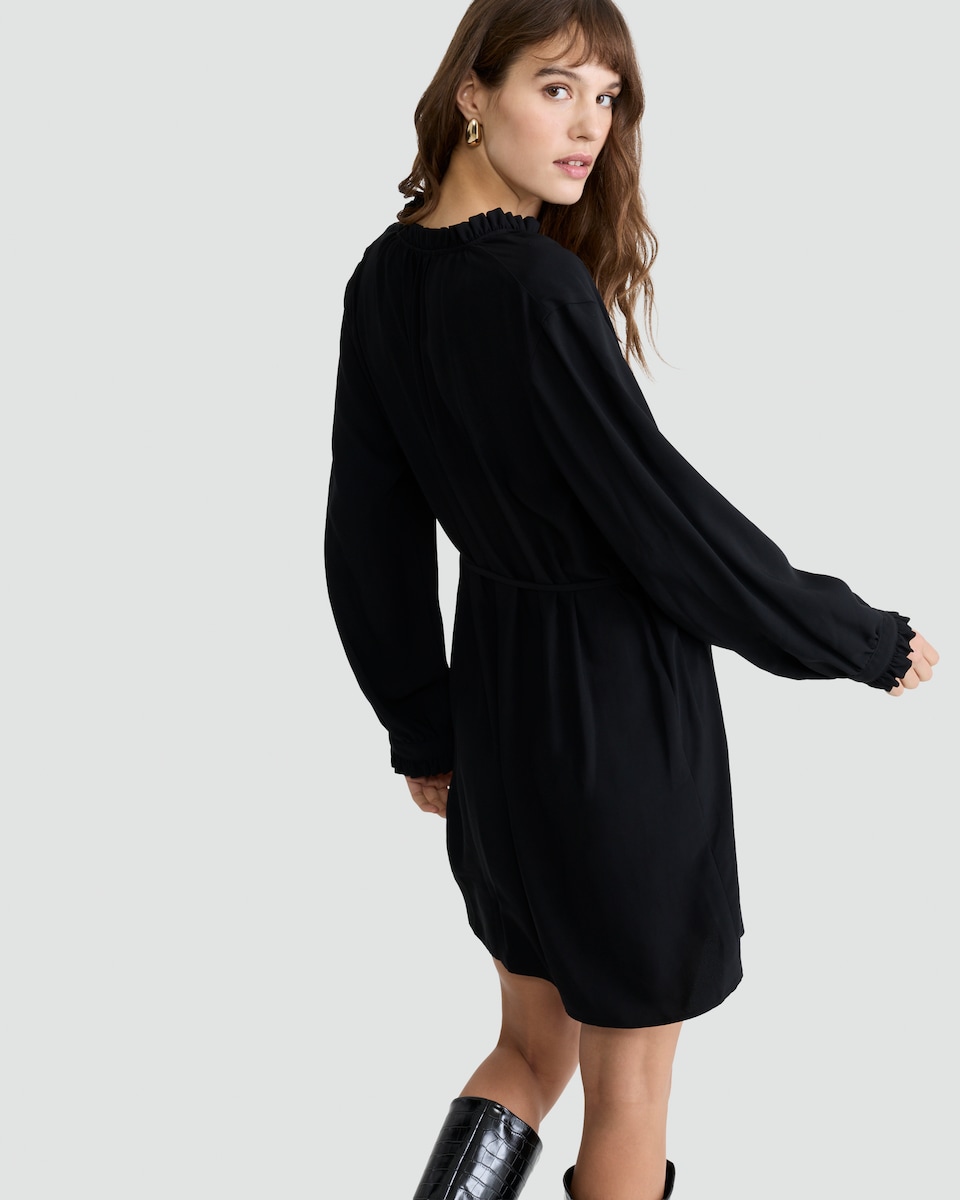 image 1 of F&F Ruffle Trim Tie Waist Dress in Black